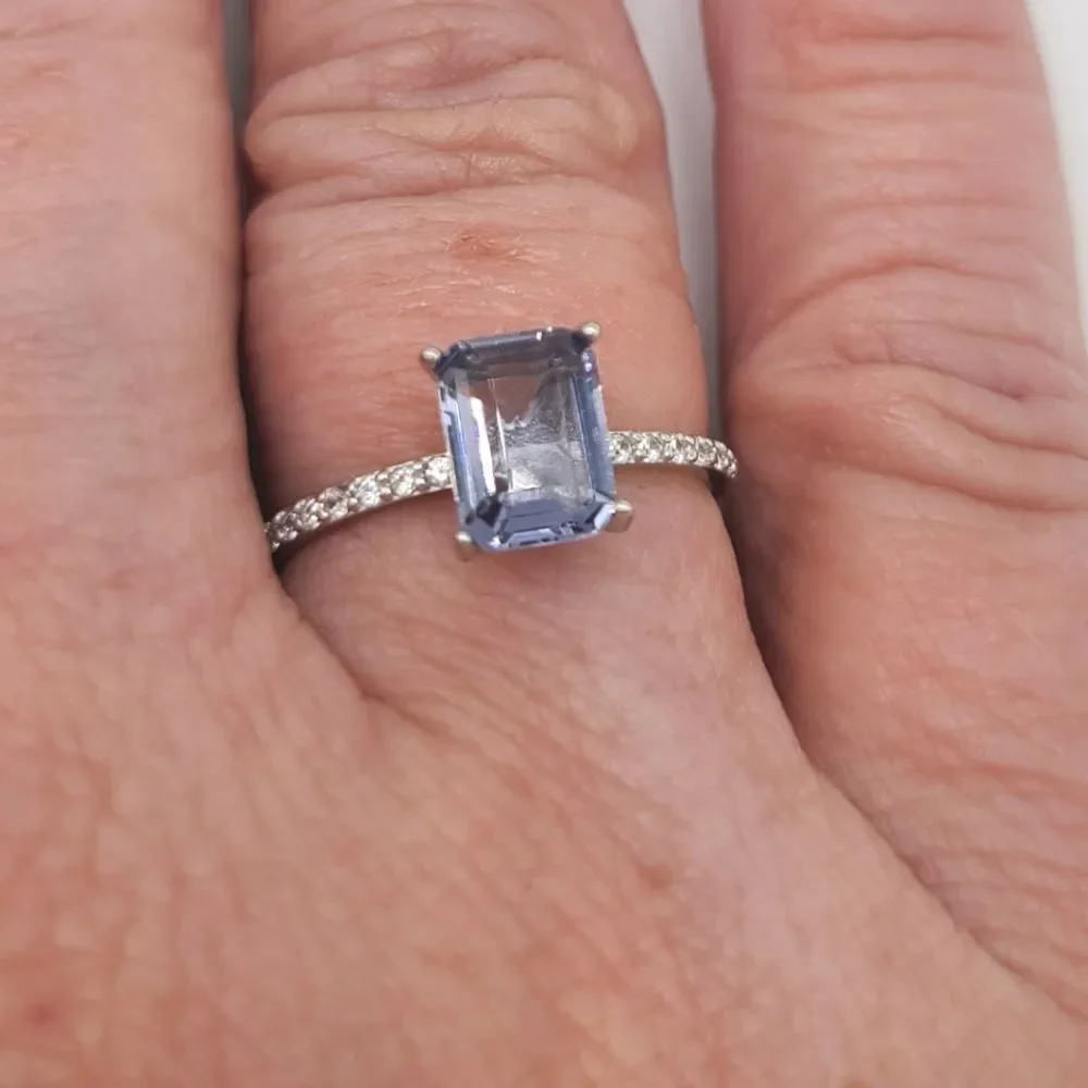 Sterling Silver Ring, Emerald cut lavender CZ Stone size 7